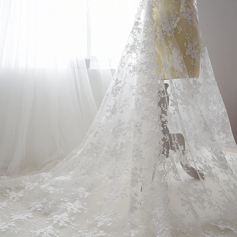 

Flower Embroidery Lace Fabric Tulle Fabric For Wedding Dress Clothing Designer Fabric