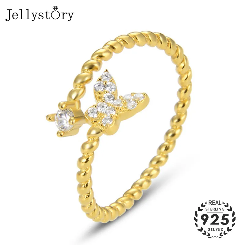 

Винтажные Ювелирные изделия Jellystory из серебра 925 пробы, женское Открытое кольцо в форме бабочки, кубические циркониевые драгоценные камни, б...