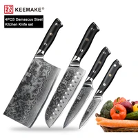 keemake 4pcs kitchen knives set santoku cleaver utility paring knife damascus japanese vg10 steel sharp blade cutter g10 handle