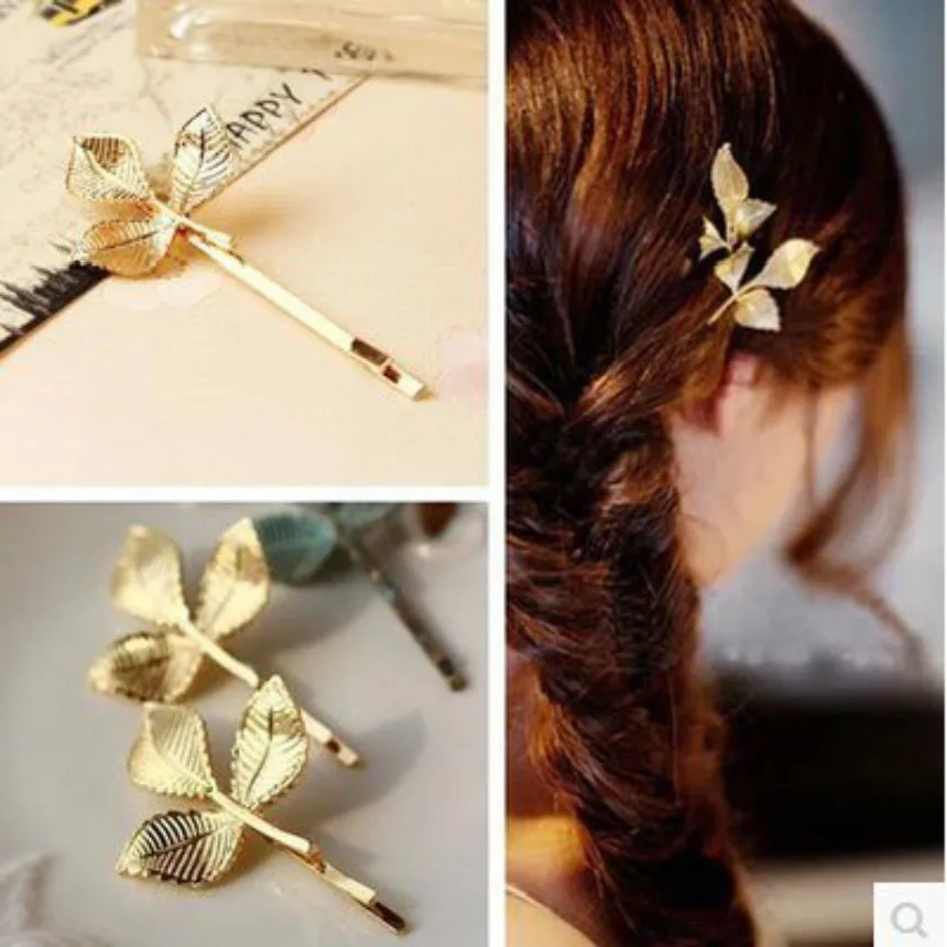 Модная металлическая заколка для волос с тремя листьями жемчужный зажим
