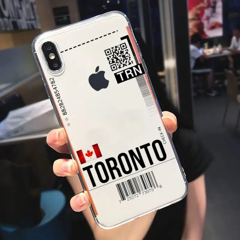 

Air ticket USA city London Paris Tokyo Travel Phone Case Transparent for iPhone 6 7 8 11 12 s mini pro X XS XR MAX Plus