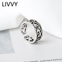 livvy silver color love heart hollow connection ring female fashion temperament elegant french light luxury jewelry