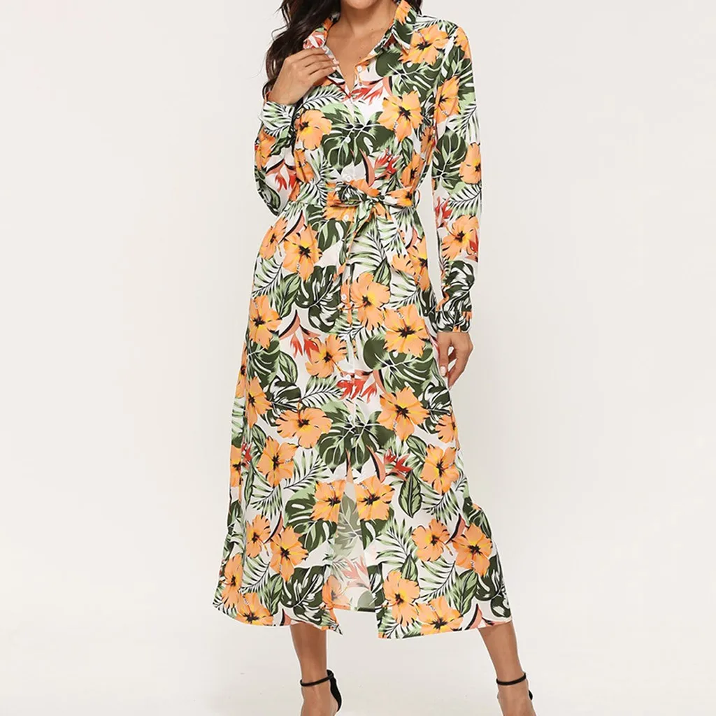 Двубортное модное женское платье с цветочным принтом шифоновое Бандажное