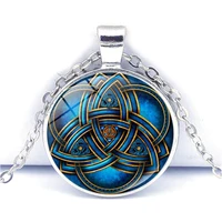 blue celtic knot jewelry accessories celtic triangle photo cabochon glass pendant chain necklace triquetra celtic knot necklace