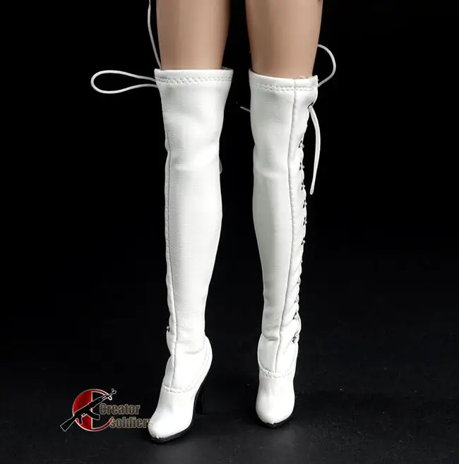 

1/6 White Over knee Long Boots High-heeled Shoe W Feet For 12" PH Verycool Body