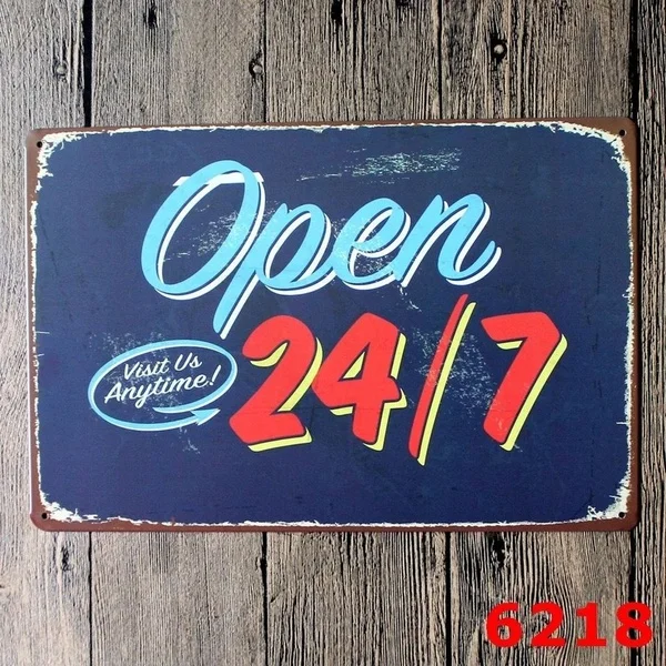 

Open 24/7 Visit Us Anytime Decor Bar Pub Home Retro Poster Cafe Metal Tin Sign