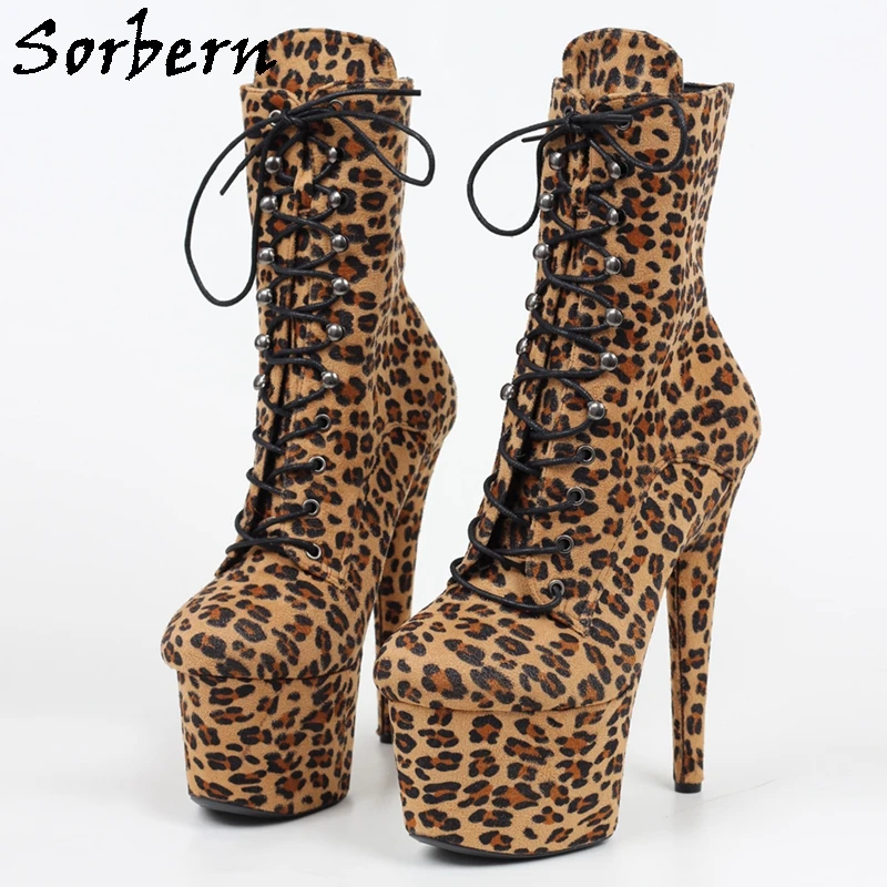 

Sorbern Leopard Faux Suede Ankle Boots For Women Pole Dance Stripper Heels 17Cm Vegan Customized 15Cm 20Cm 23Cm Heel Service