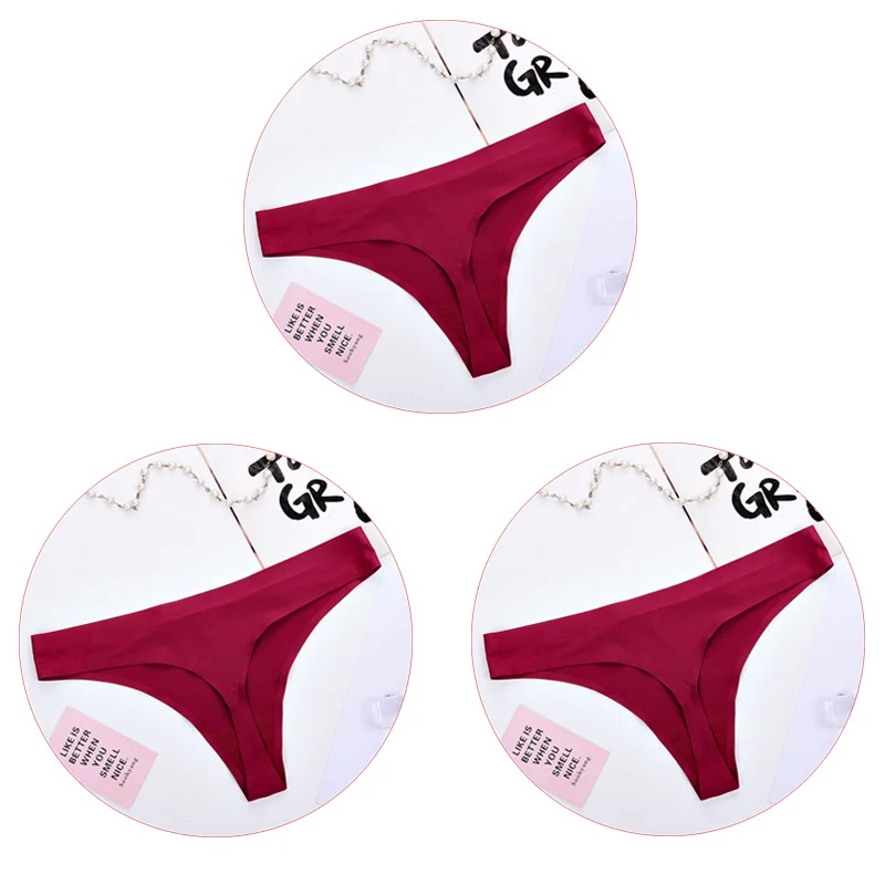 3Pcs-WineRed 3 шт./компл. Бесшовные женские стринги Ice Silk большой Размеры Для женщин Трусы-стринги женские сексуальные трусики, шортики, Для женщин сексуальное нижнее белье - Цвет: 3Pcs-WineRed