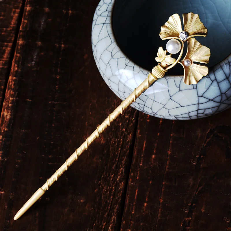 Женские шпильки для волос с листьями гинкго искусственным жемчугом и ювелирные