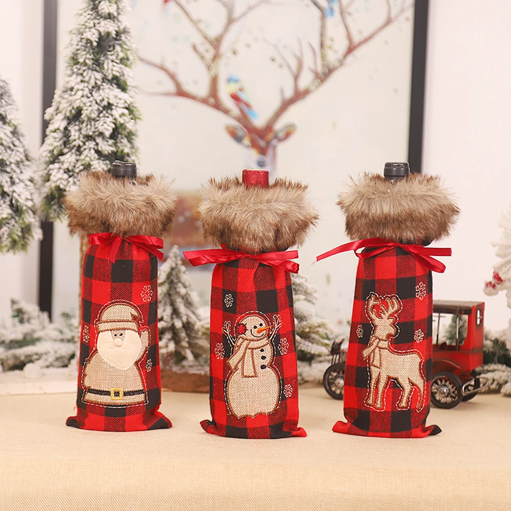 

Чехол для винной бутылки в клетку для ресторана, с новым годом 2020