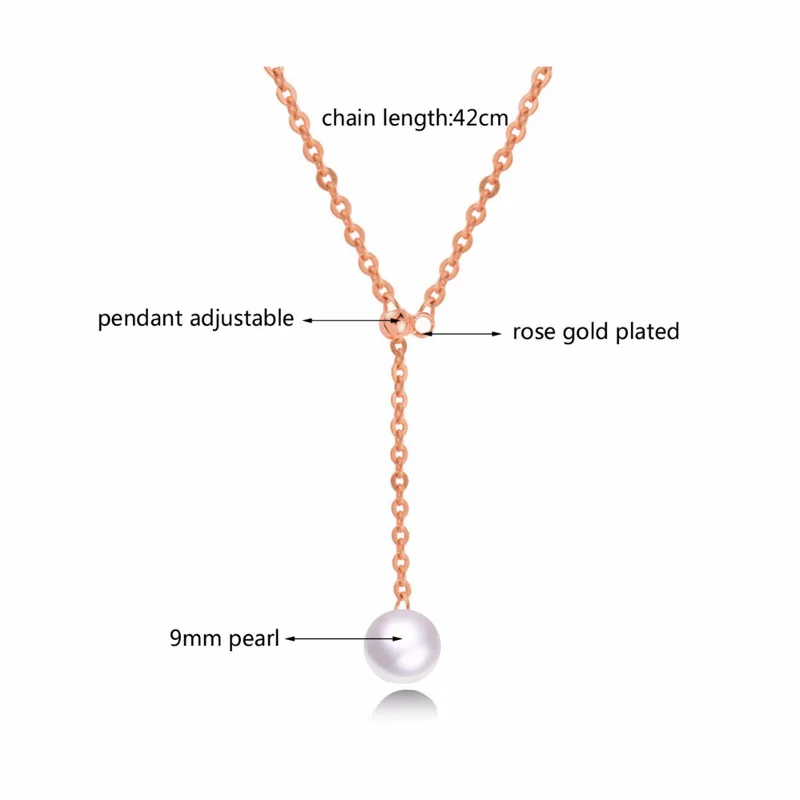 

LEEKER Elegant Wedding Jewelry 9mm White Pearl Necklace Women Adjustable Pendant Rose Gold Silver Color Chain 614 LK2