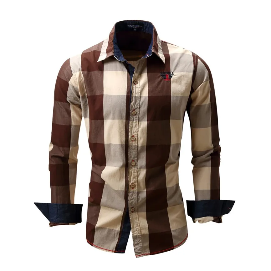 Men's Checked Shirt Long Sleeve Non-Iron Casual Blouse Cotton Slim Fit Plaid Top Mens Shirts High Quality Clothing | Мужская одежда