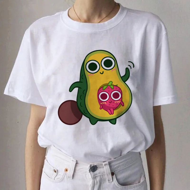 

Kawaii Cartoon Avocado Short Sleeve T-Shirt Women Casual Avocado Graphic Tops Female Tee Summer Women T-Shirts Tops