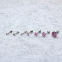 steel color 4 claw pink zircon women stud earrings ear smooth ball earring 316 stainless steel jewelry