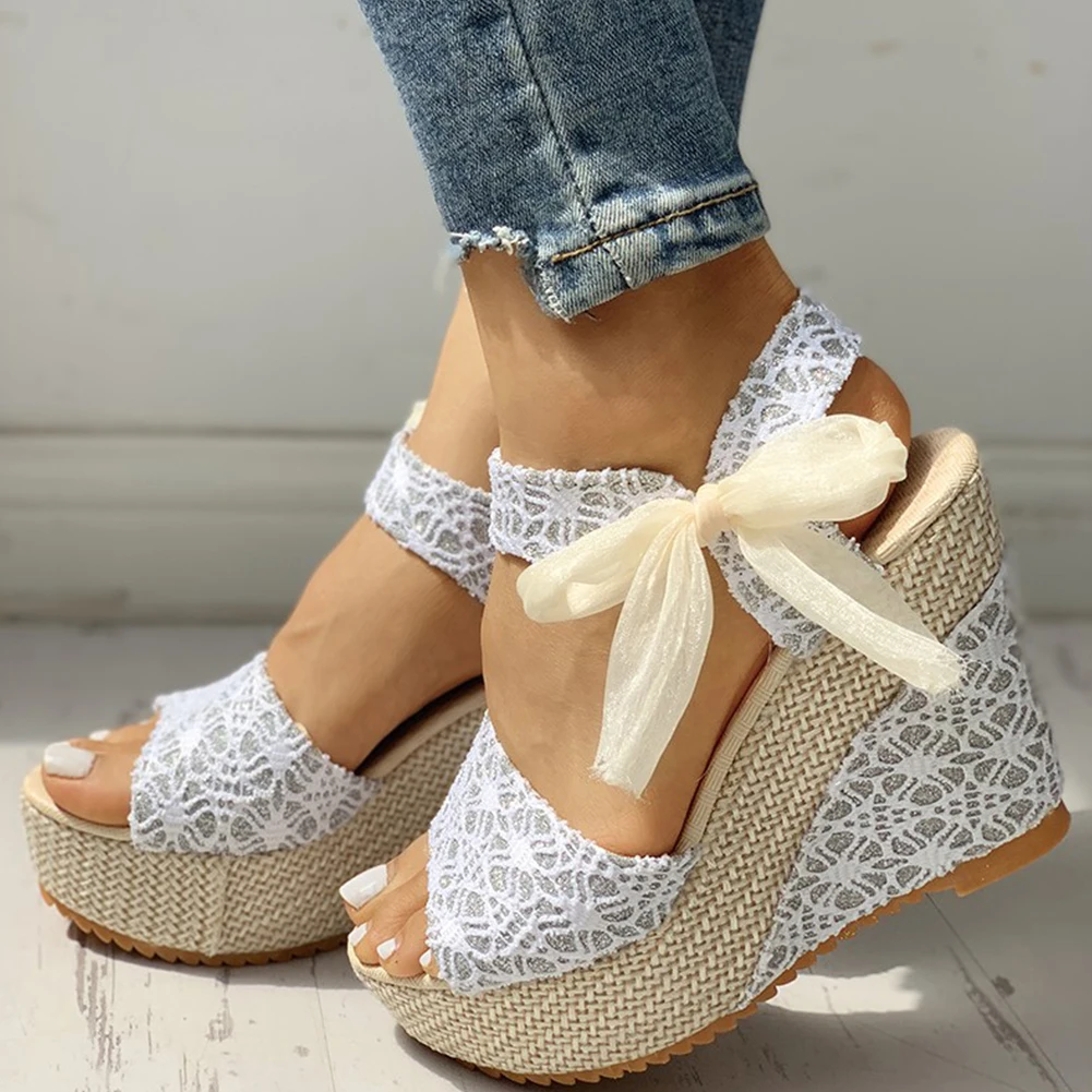 

INS hot lace Leisure Women Wedges heeled women Shoes 2019 Summer Sandals Party Platform High Heels Shoes Woman