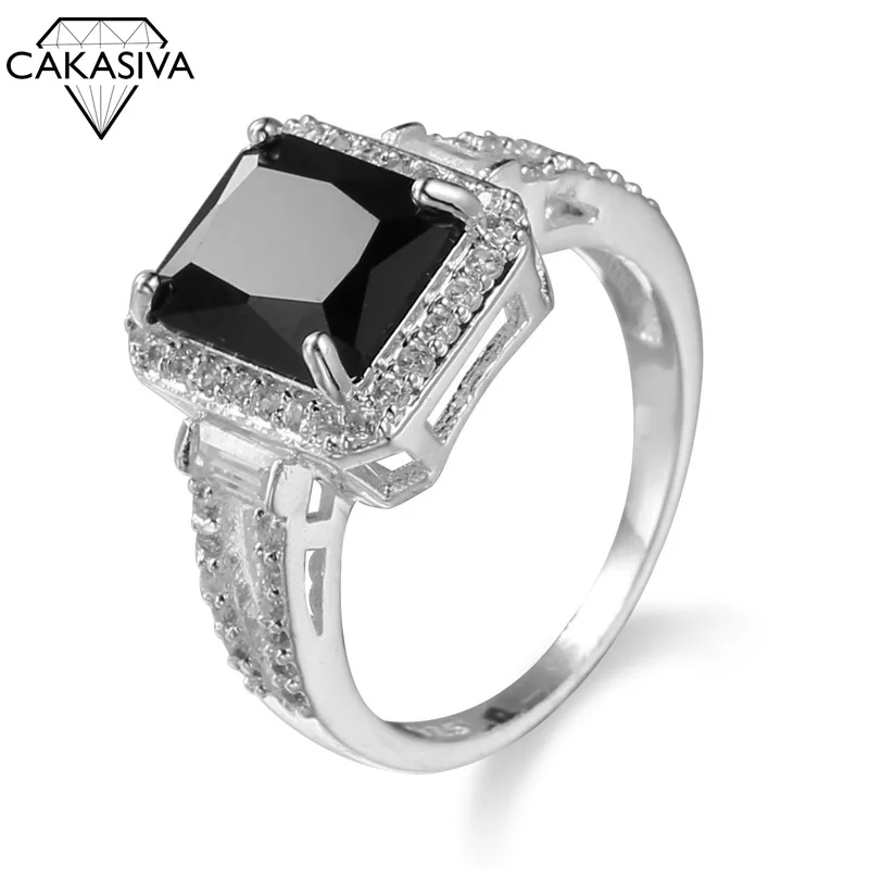 

Creative Jewelry Couple Fashion Black Zircon Ring 925 Silver Gemstone Women's Ring Engagement Wedding Party Gift
