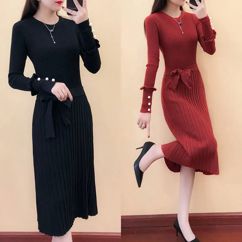 

Autumn Dress For Women's Thickening Long Sleeve Winter Dress For Girs Fashion Midi Dress 2020 Plus Size Casual Cold Dresses Tops