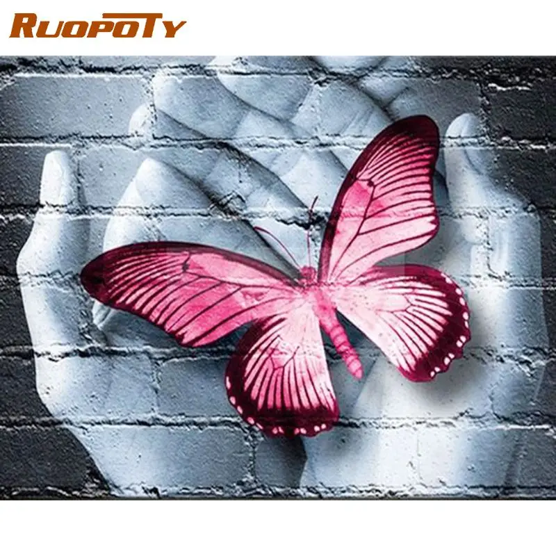 

RUOPOTY DIY Diamond Painting Butterfly And Hand 5D Full Square Rhinestone Diamond Embroidery Mosaic Cross Stitch Home Decor