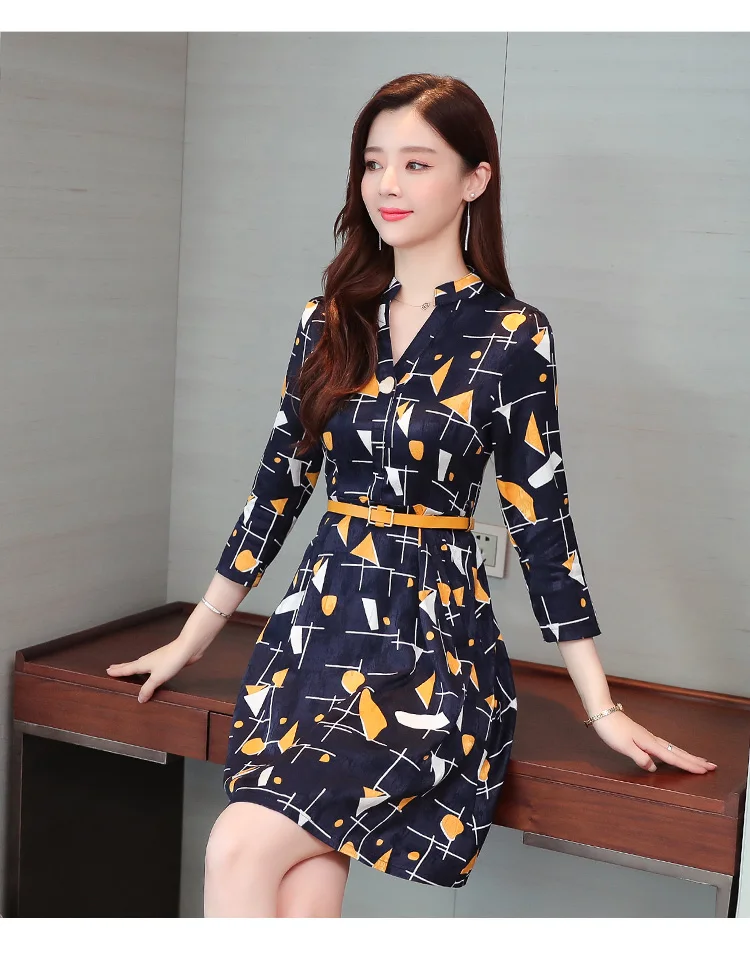 Vintage Print Chiffon Long Sleeve Mini Dress Autumn Winter Chic Plus Size Women Bodycon Dress Elegant Femal Party Vestidos