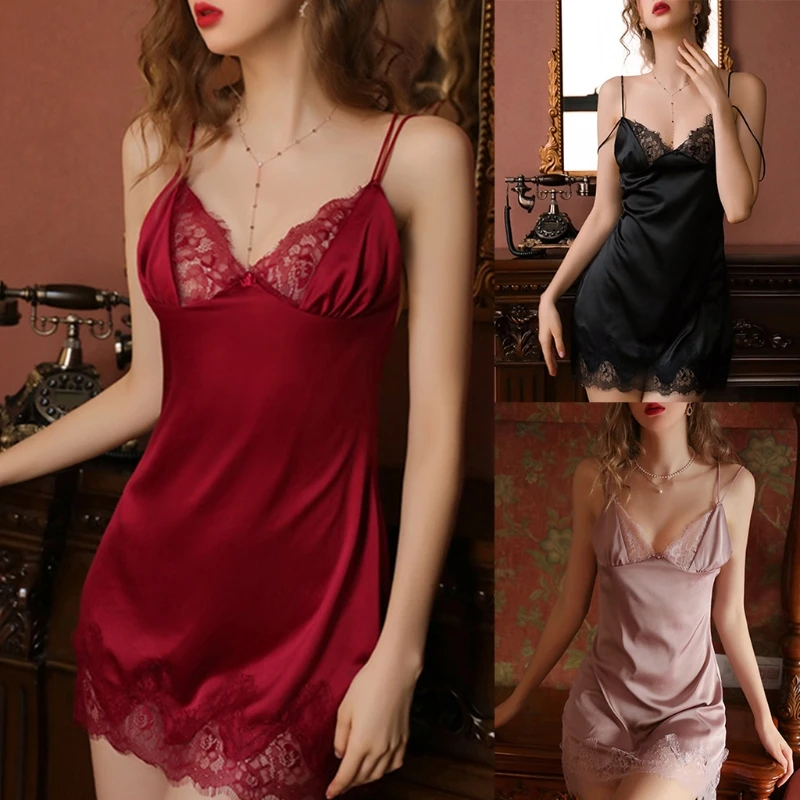 

Женское сексуальное нижнее белье X3UE на бретельках с V-образным вырезом, кружевная ночная сорочка с ресницами и цветочным рисунком