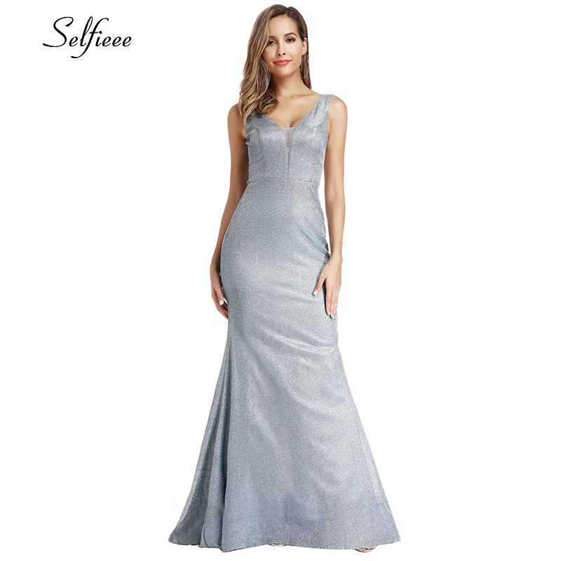 Женское блестящее платье-русалка без рукавов облегающее синее платье-макси со