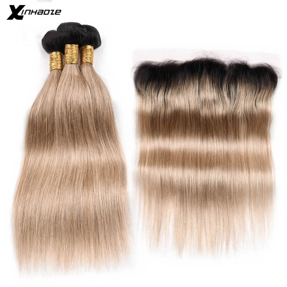 Пряди Xinhaoze омбре с фронтальными бразильскими прямыми волосами 3 светлых пряди