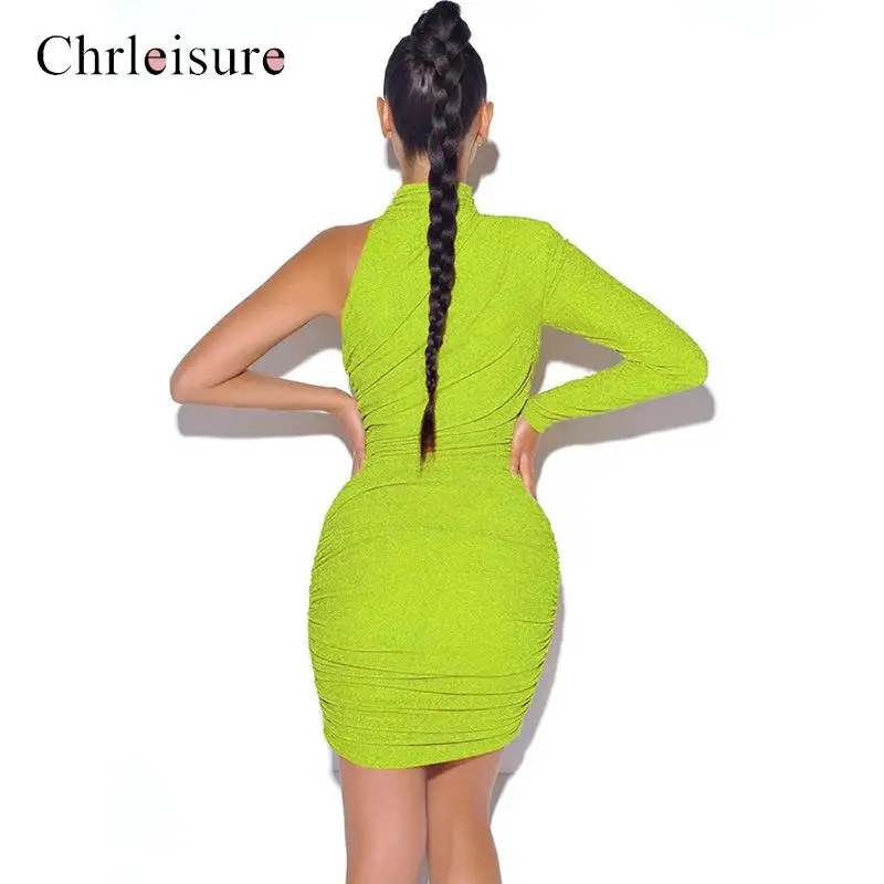 Женское блестящее мини-платье-чокер с открытыми плечами и рукавами креативные