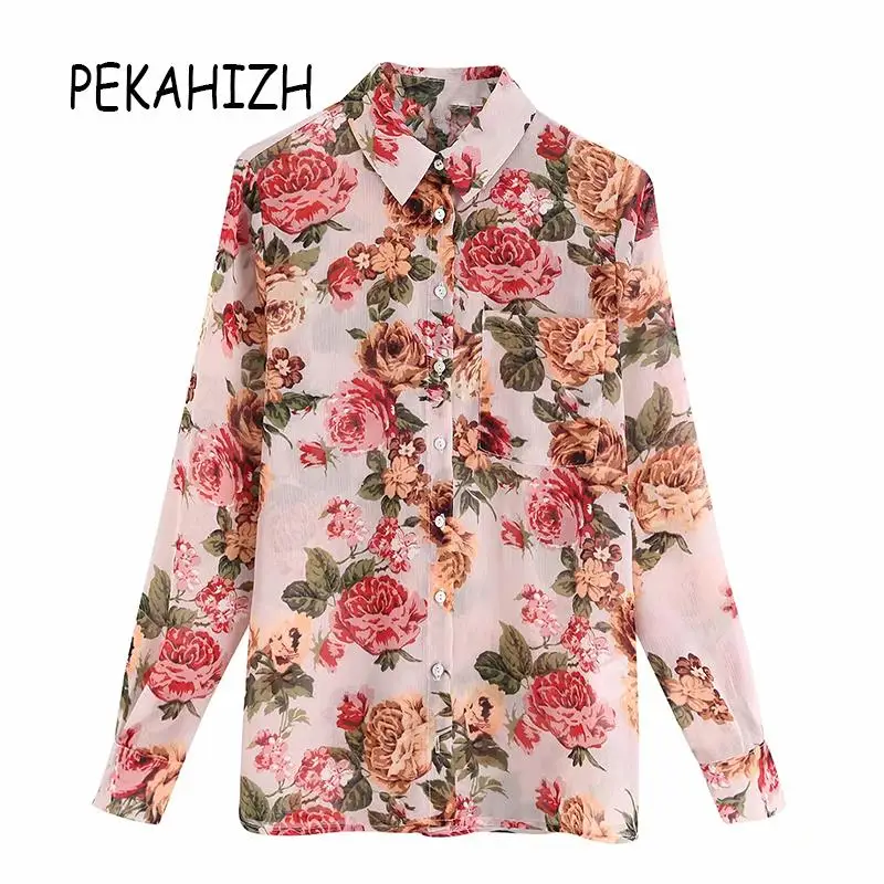 Винтажная красная блузка с цветочным принтом женская рубашка оборками
