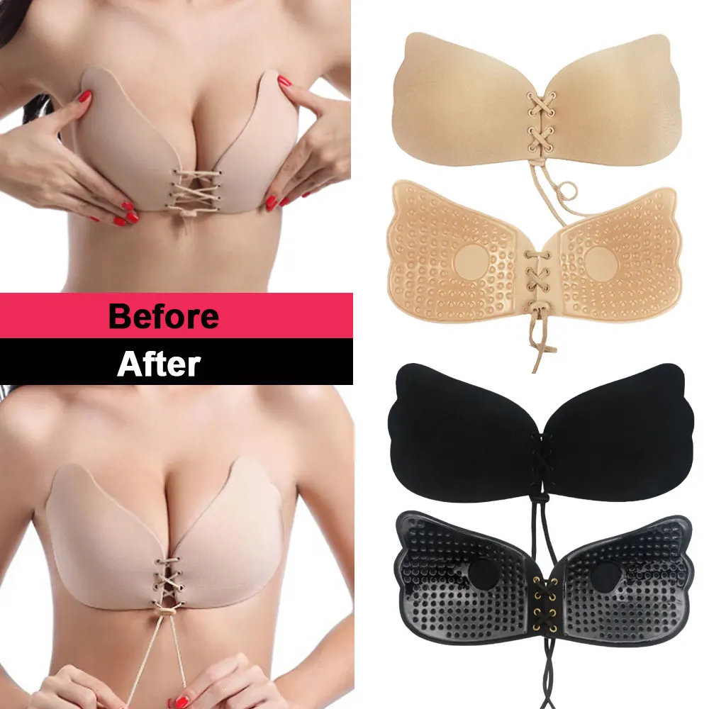 

Sticky Silicone Invisible Bra Push Up Drawstring Adhesive Strapless Solid Bras Backless Front Closure Sexy Women Underwear