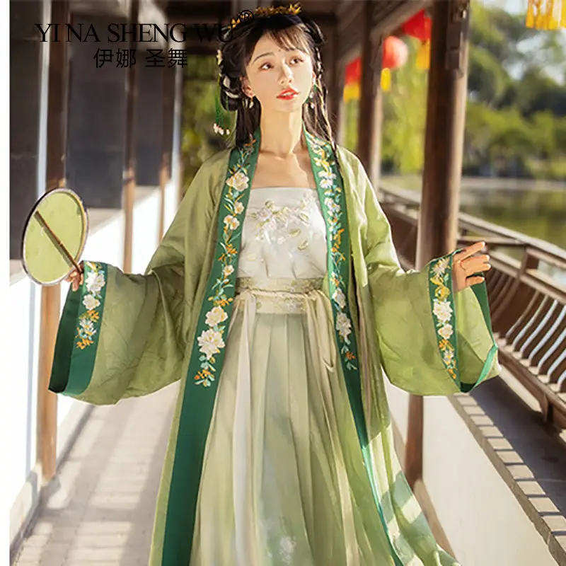 

Костюм ханьфу для женщин в китайском традиционном стиле, женское платье династии Хань, одежда для народных танцев с вышивкой династии Тан