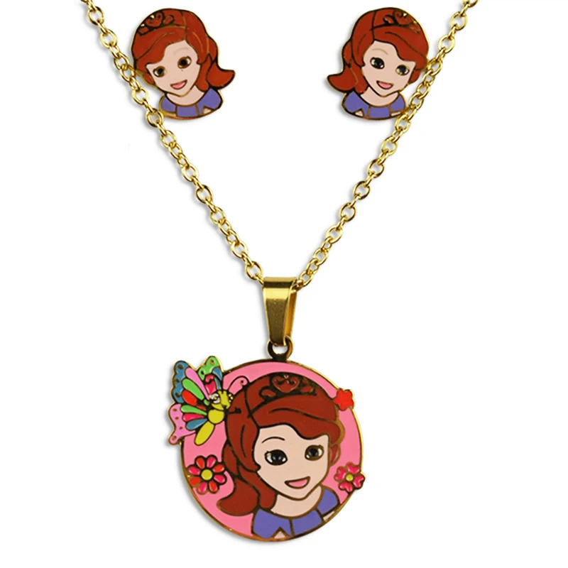 Набор украшений из 100% позолоченного ожерелья и сережек нержавеющей стали с