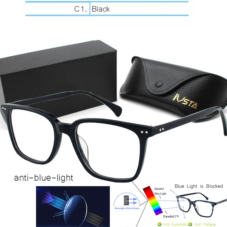 IVSTA квадратные очки с диоптриями компьютер мужские оправы acetate OV 5031» Джонни Деппом с защитой от синего света NDG Близорукость Оптические очки - Цвет оправы: Black-anti blue rays