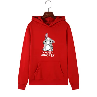 red SINGRAIN Harajuku, Женская толстовка, толстовки для девушек, большие размеры, Милый принт с кроликом, уличная одежда, топы с капюшоном, толстовки для девушек, polerones - Цвет: red