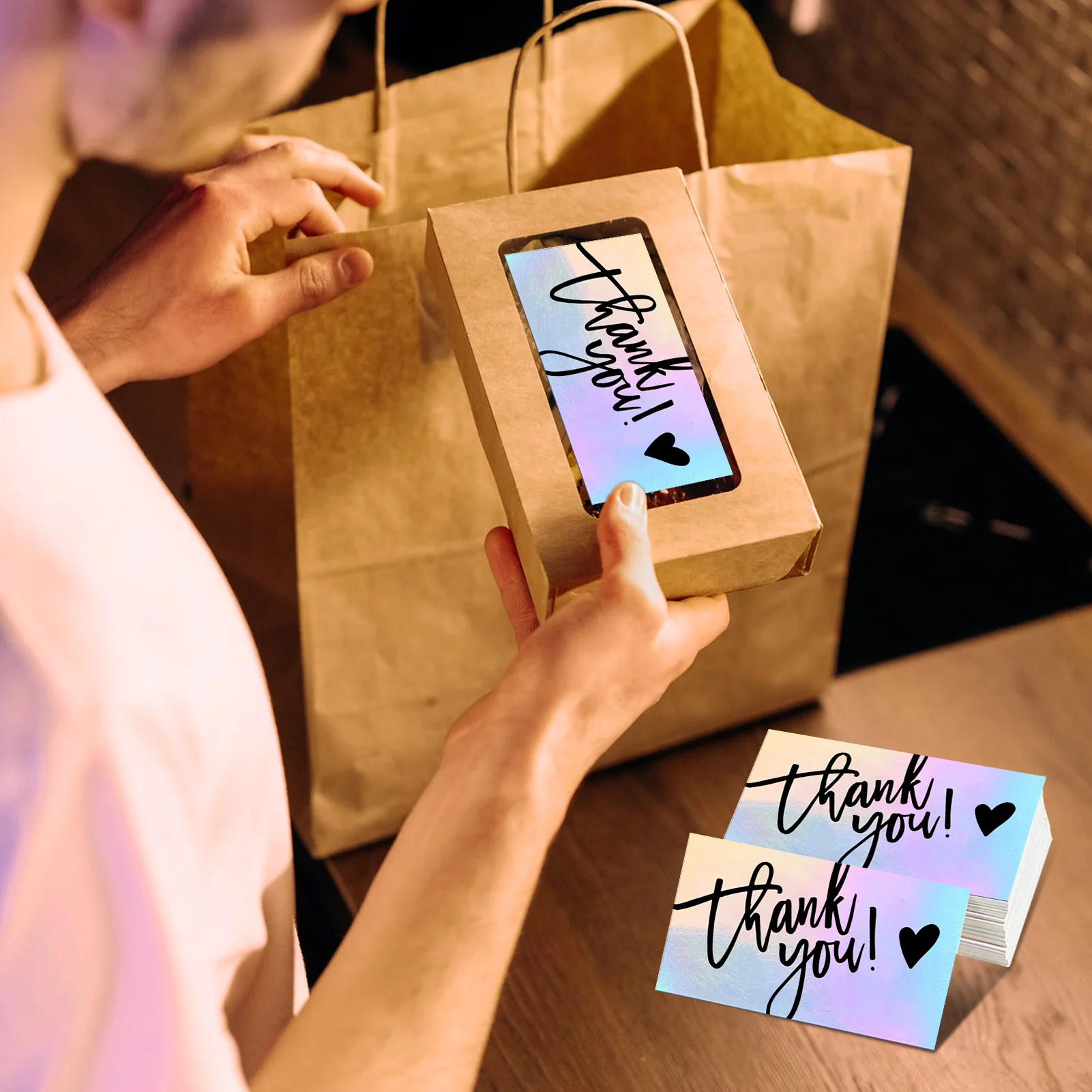 Красочная Лазерная поздравительная открытка 50 шт. спасибо за ваш заказ украшение