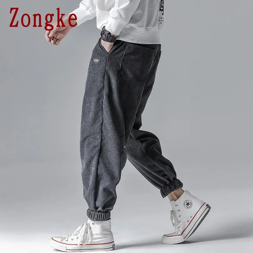 

Zongke Corduroy Winter Harem Pants Men Joggers Sweatpants Japanese Streetwear Men Pants Trousers Work Mens Pants 2021 M-5XL