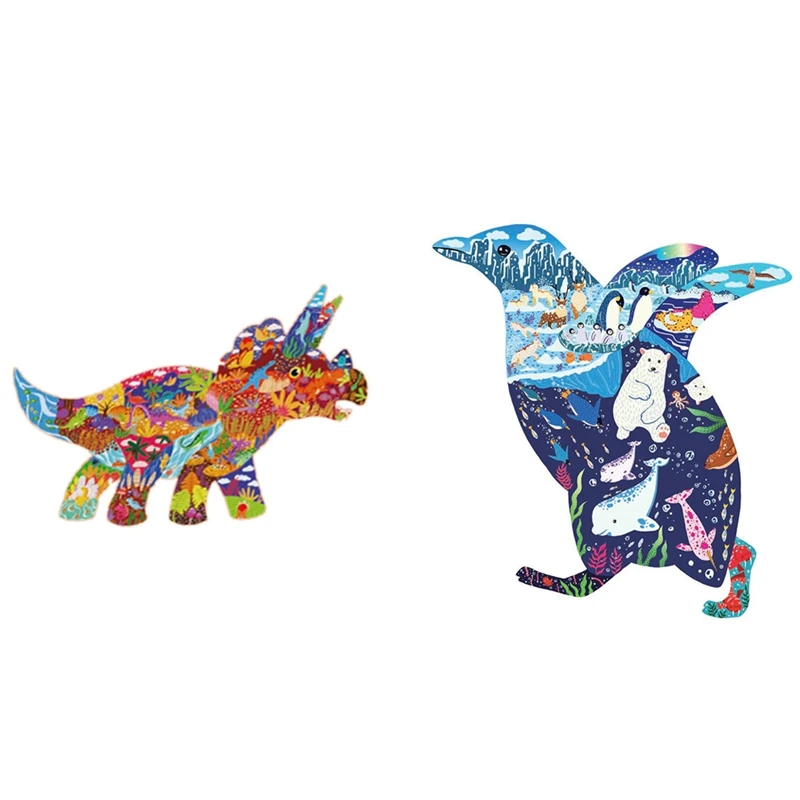 

2 Set Kids Jigsaw Puzzles for Children Adults Puzzles for Animal Jigsaw Puzzles Unique Shape Home Decor(C & D)