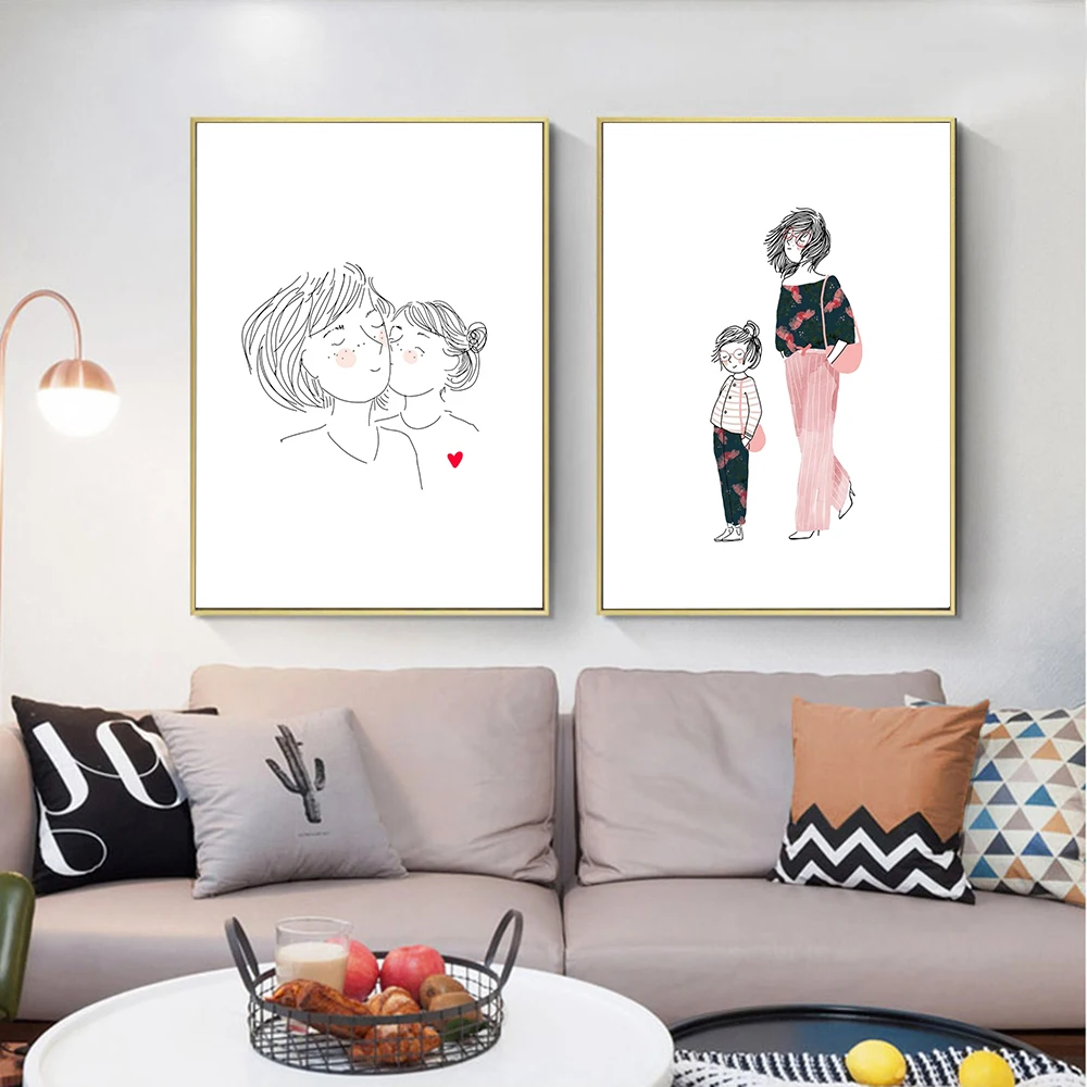 

Abstract Line Mother and Daughter Canvas Painting Nordic Minimalist Posters And Prints Art Wall Pictures For Living Room Decor
