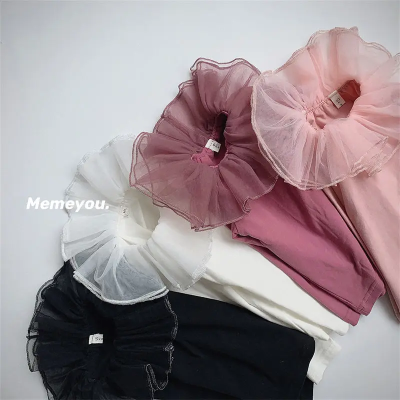 

Little Girls New Autumn Cotton Long-Sleeved T-Shirt Lace Collar Princess Bottoming Shirt Girl Baby Solid Color Clothes