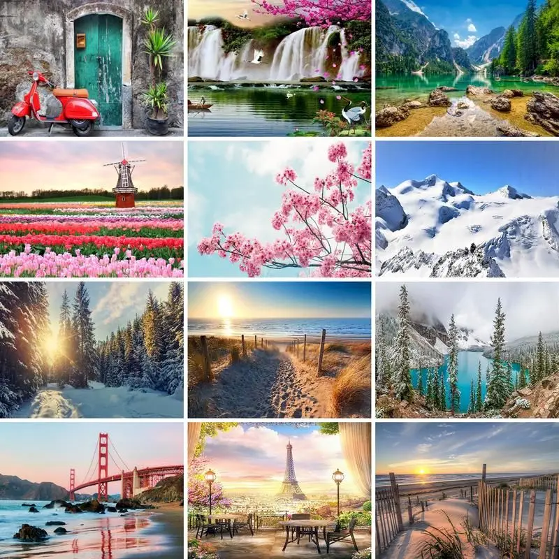 

GATYZTORY 5D Diamond Painting Landscape Nature Square/Round Embroidery Cross Stitch Kit Painting Mosaic DIY Home Decoration Gift