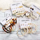 Ювелирные украшения для девочек IF ME, винтажные, золотые, жемчужные, Круглые, Комплект сережек для женщин