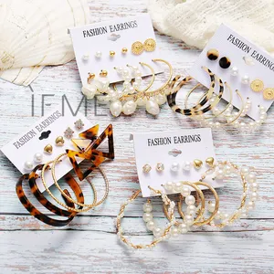 Ювелирные украшения для девочек IF ME, винтажные, золотые, жемчужные, Круглые, Комплект сережек для женщин