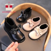 girls chelsea boots with bow waterproof ankle back zipper winter fashion boots for kids