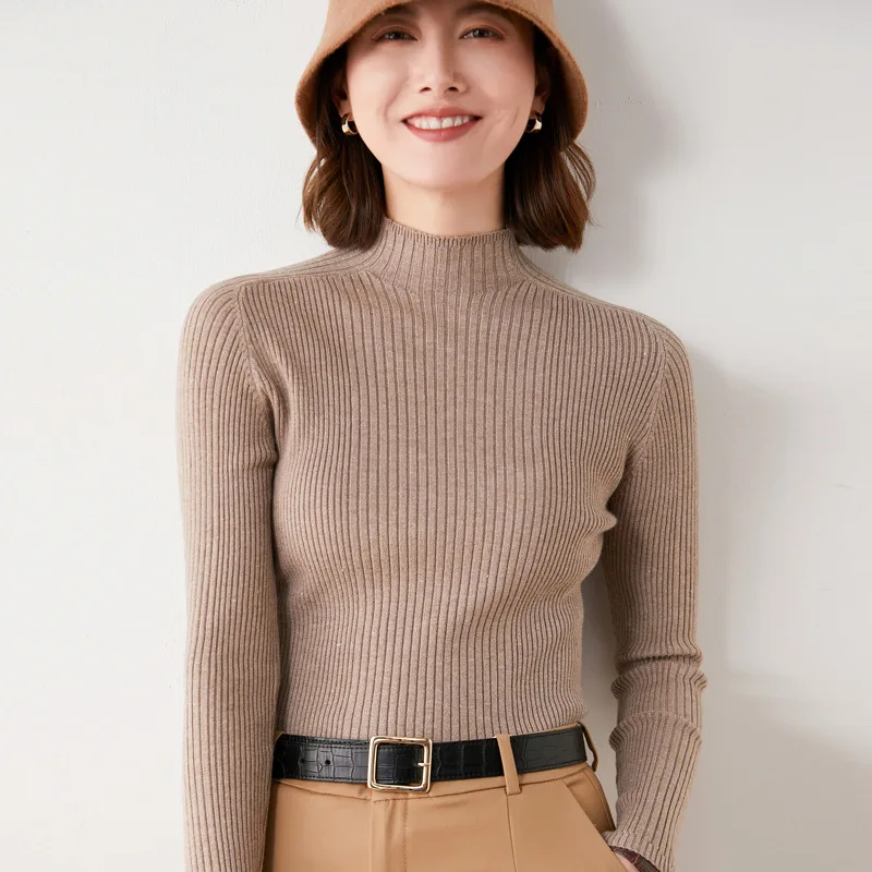Stand Collar Women's Solid Knitted Bottoming Sweater 2021 Slim Simple Long Sleeve Warm Women's Top Warm Soft Elastic Sweater