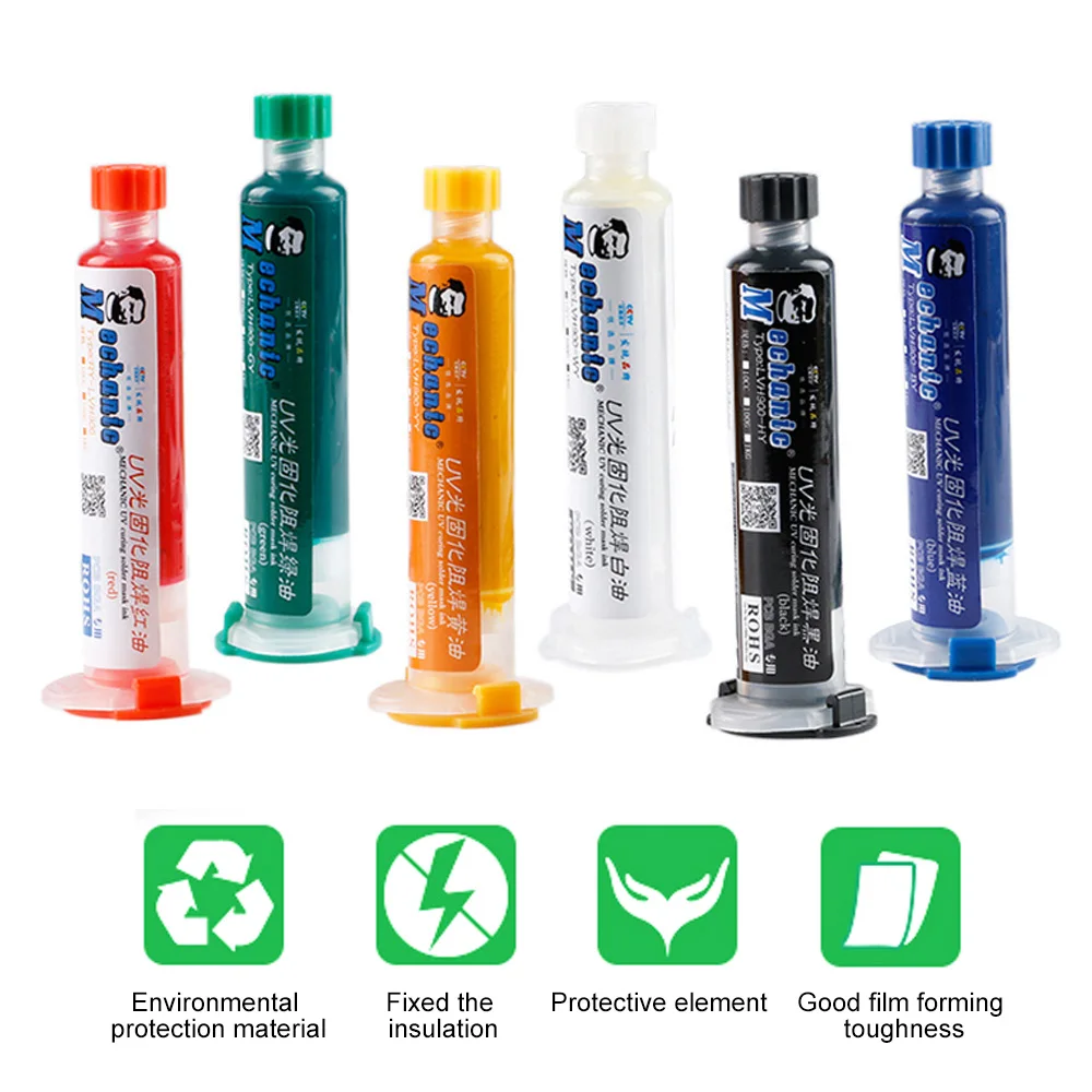 

UV Light Curing Solder Mask Ink Black/Blue/Green/Red/Yellow/White BGA PCB Solder Resist Ink for Mobile Phone Computer