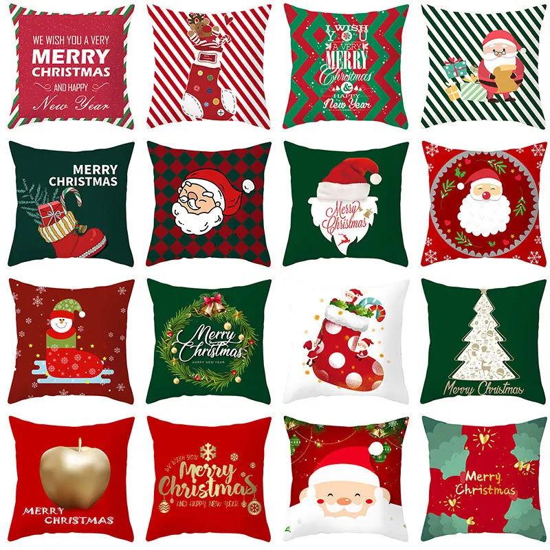 

45X45CM Pillowcase Christmas Cushion Cover Printed Merry Christmas Decoration for Home Sofa Bed Xmas New Year Pillow Cases