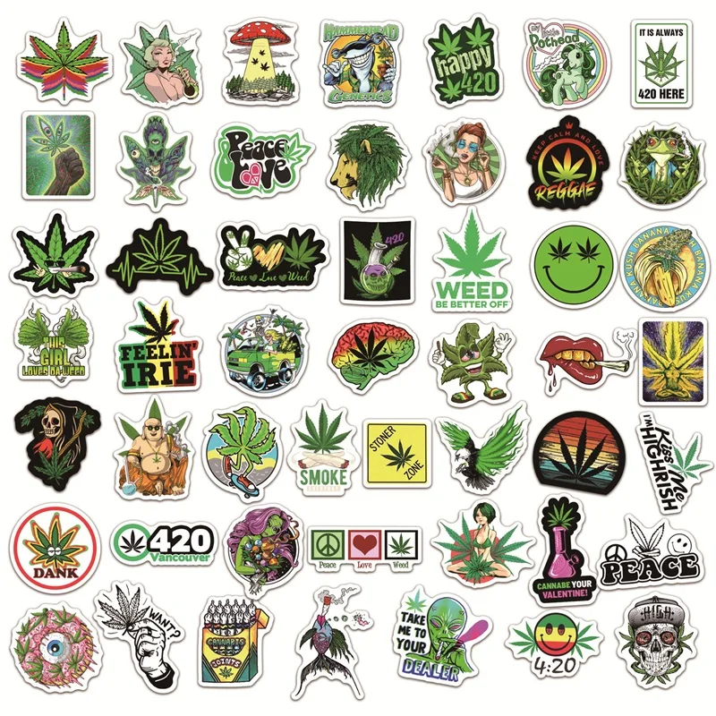 

10/50/100PCS Joke Weed Characters Leaves Stickers Cartoon Anime For Trays Spoof Smok Graffiti Phone Case Laptop Waterproof Decal