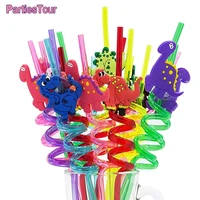 8pcs 25cm reusable dinosaur straws plastic drinking straws for kids birthday party decorations dino birthday party supplies