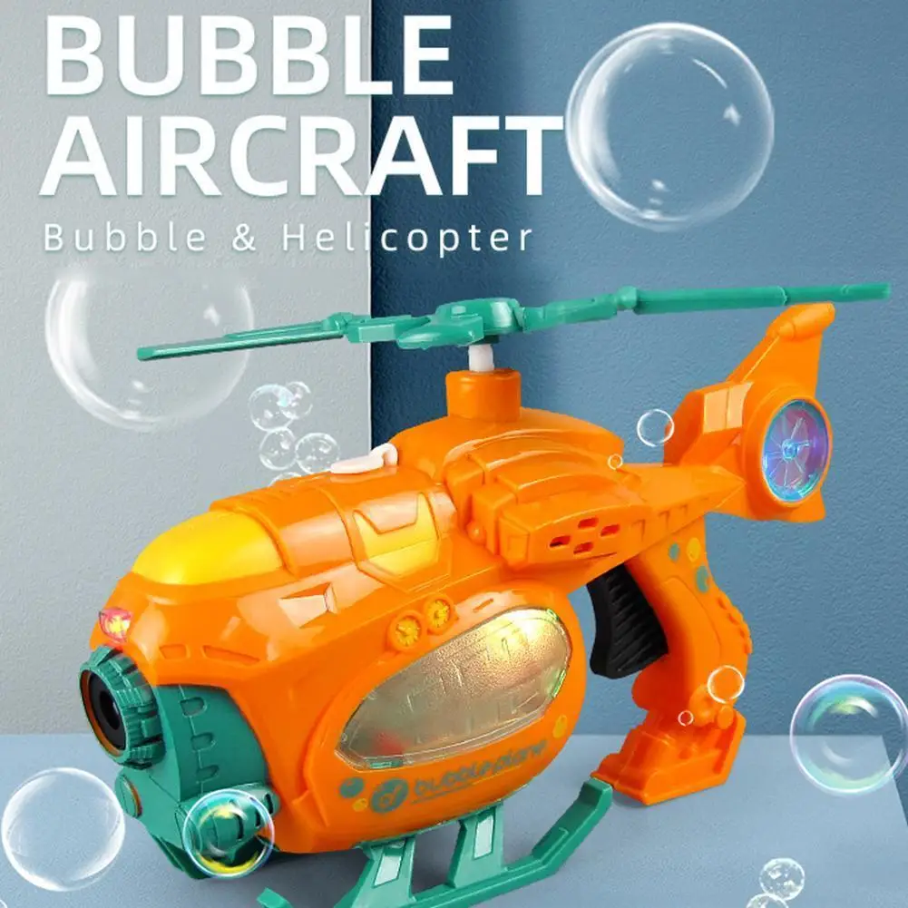 

Hot Children's new airplane bubble, summer outdoor automatic bubble helicopter, light and music toy