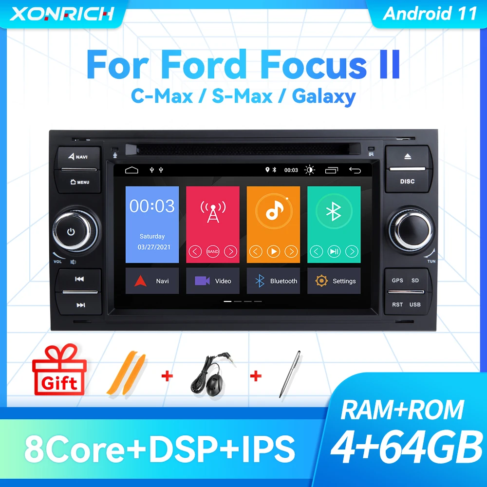 2 Din Carplay Android 11 автомобильный DVD мультимедиа для Ford Focus Fiesta Mondeo 4 C-Max S-Max Fusion Transit Kuga