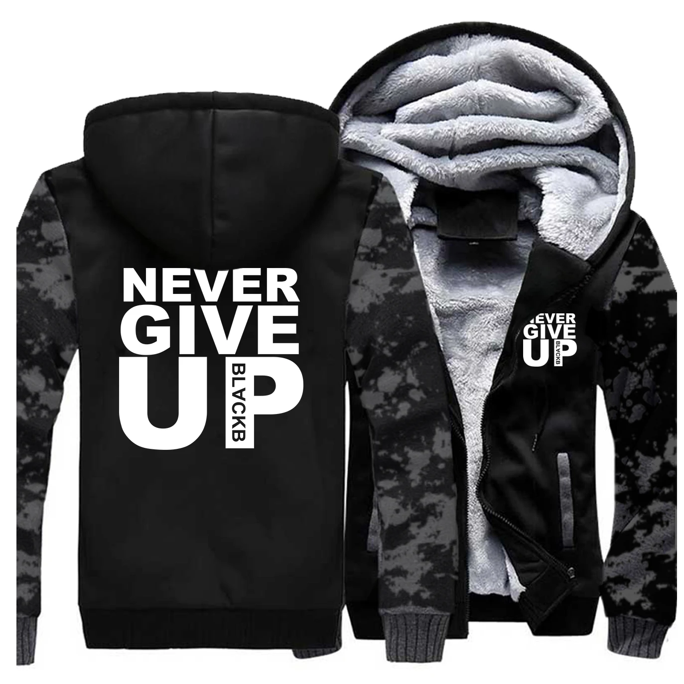 

NEVER GIVE UP Letter Printing Male Jacket Streetwear Brand Costume Men Newest Thick Hoodies Mens Outerwear Leisure Hipster Coat